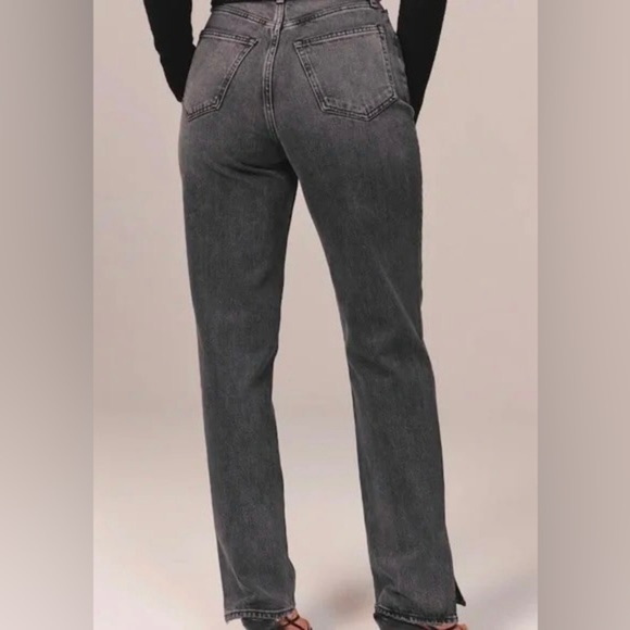 A&F Curve Love 90s Ultra High Rise Straight Jeans Split Hem Dark Grey 26/2 S - Picture 5 of 11